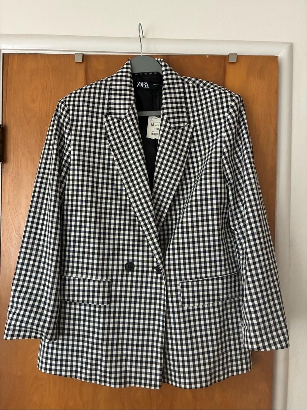New ZARA Black & White Gingham Blazer checkered relaxed fit
